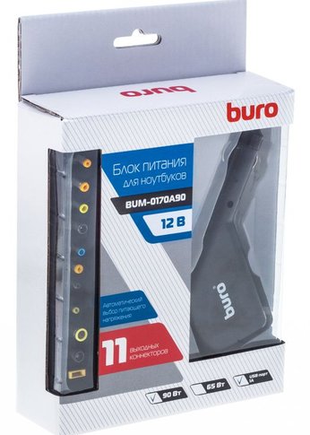 Блок питания Buro BUM-0170A90 автоматический 90W 15V-20V 11-connectors 4.5A 1xUSB 1A от прикуривателя LED индикатор