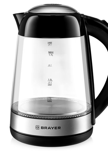 Чайник электрический Brayer BR1012BK 1.7л 2200Вт стекло/черный