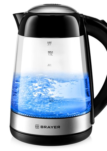 Чайник электрический Brayer BR1012BK 1.7л 2200Вт стекло/черный