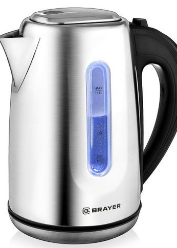 Чайник электрический Brayer BR1014 1.7л 2200Вт черный/сталь