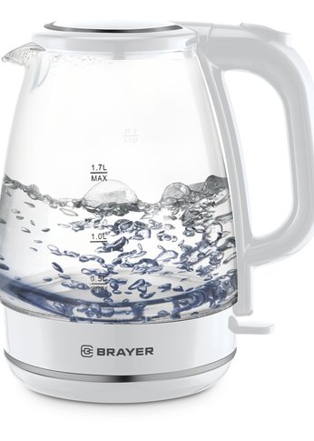 Чайник электрический Brayer BR1030WH 1.7л 2200Вт стекло/белый