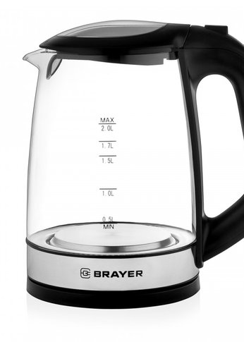 Чайник электрический Brayer BR1040BK 2л 2220Вт стекло/черный