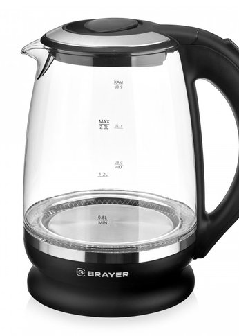 Чайник электрический Brayer BR1044BK 2л 2200Вт стекло/черный