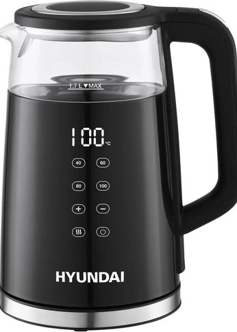 Чайник электрический Hyundai HYK-G6404 1.7л. 2200Вт черный/серебристый (корпус: стекло)
