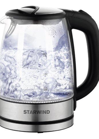 Чайник электрический Starwind SKG5210 1.7л. 2200Вт черный/серебристый (корпус: стекло)