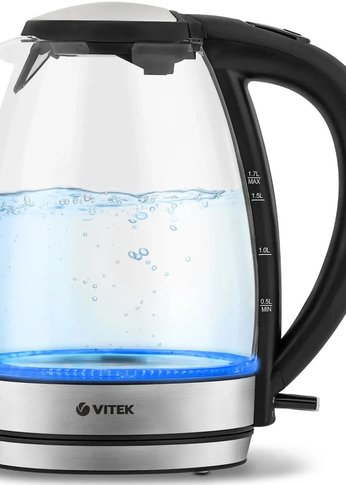 Чайник электрический Vitek VT-7046 1.7л. 2200Вт серебристый/черный корпус: стекло