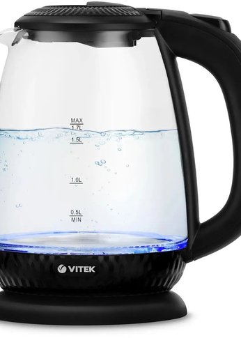 Чайник электрический Vitek VT-7074 1.7л. 2200Вт прозрачный/черный корпус: стекло/пластик