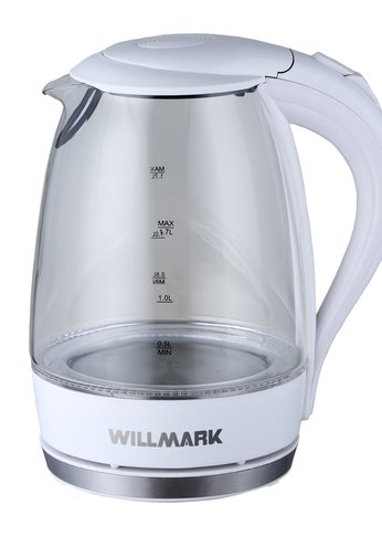 Чайник электрический Willmark WEK-1708G (1.7л, пов. на 360 град., LED-подсв., корп. из стекла, 2200Вт) Белый