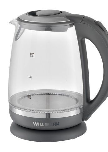 Чайник электрический Willmark WEK-2005G (2.0л, пов. на 360 град., LED-подсв., корп. из стекла, 2200Вт) серый