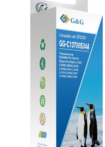 Чернила G&G GG-C13T00S34A 103M пурпурный 70мл для Epson L1110, L3151, L3100, L3101, L3110, L3150