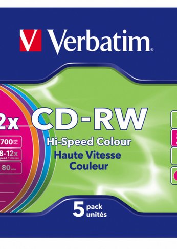 Диск CD-RW Verbatim 700Mb 12x Slim case (5шт) Color (43167)