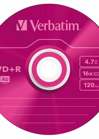 Диск DVD+R Verbatim 4.7Gb 16x Slim case (5шт) Color (43556)