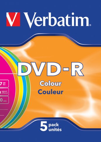 Диск DVD-R Verbatim 4.7Gb 16x Slim case (5шт) Color (43557)