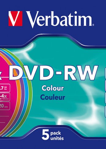 Диск DVD-RW Verbatim 4.7Gb 4x Slim case (5шт) Color (43563)