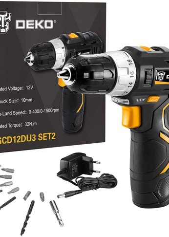 Дрель-шуруповерт аккумуляторный Deko GCD12DU3 SET2 FU-Li-Ion патрон:быстрозажимной (063-4146)