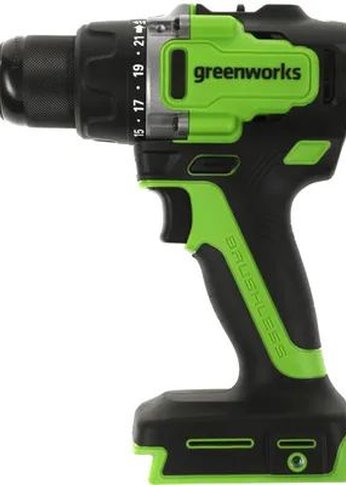 Дрель-шуруповерт аккумуляторный GreenWorks GD24DD90, 24V, 90 Нм, бесщеточная, без АКБ и ЗУ (3707507)