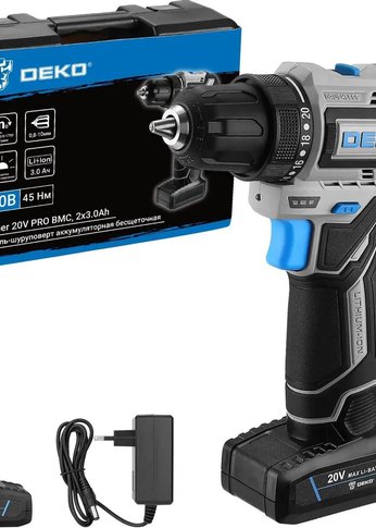 Дрель-шуруповерт Deko Loner 20V PRO аккум. патрон:быстрозажимной (кейс в комплекте) (085-1010)