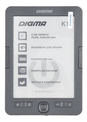 Электронная книга Digma K1 6" E-ink HD Pearl 758x1024 600MHz 128Mb/4Gb/SD/microSDHC темно-серый