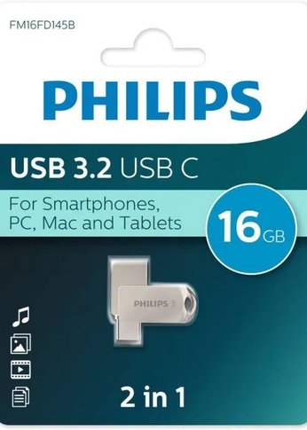 Флеш диск 16Gb Philips 2-in-1 USB 3.2 USB C OTG USB 3.2/Type-C Металл 100 MB/s