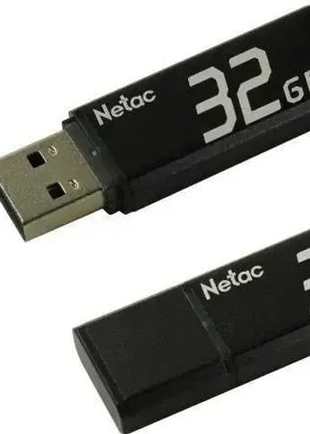 Флеш диск 32Gb Netac U351 <NT03U351N-032G-20BK>, USB2.0, с колпачком, металлическая чёрная