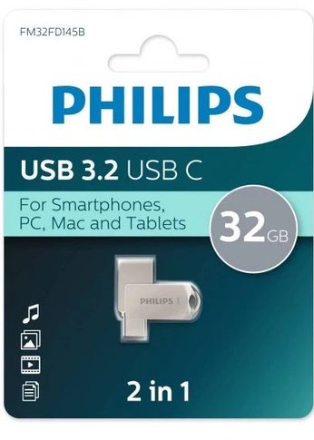 Флеш диск 32Gb Philips 2-in-1 USB 3.2 USB C OTG USB 3.2/Type-C Металл 100 MB/s