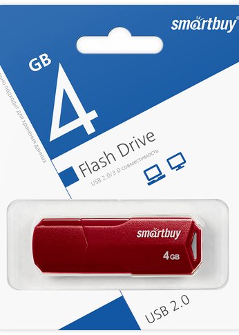 Флеш диск 4Gb Smartbuy Clue SB4GbCLU-R USB2.0 красный