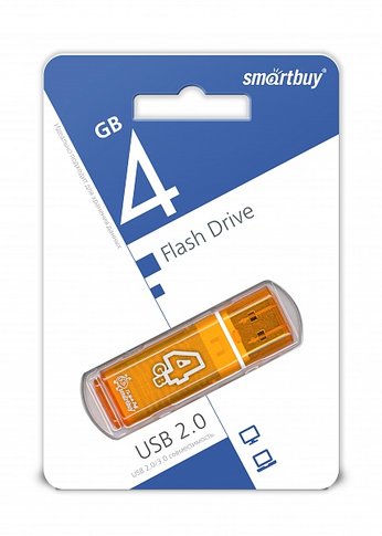 Флеш диск 4Gb Smartbuy Glossy SB4GBGS-OR USB2.0 оранжевый