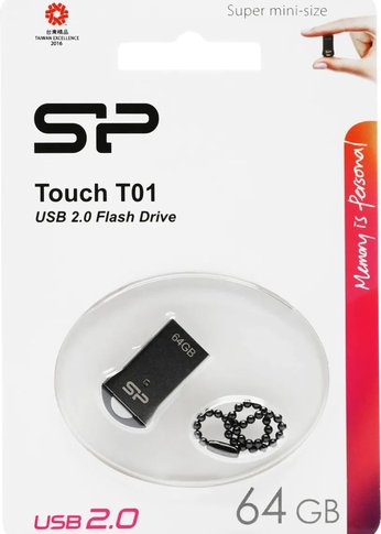 Флеш диск 64Gb Silicon Power Touch T01 SP064GBUF2T01V1K USB2.0 черный/серебристый