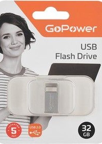 Флеш-накопитель GoPower MINI 32GB USB2.0 металл серебряный (1/50/1000)