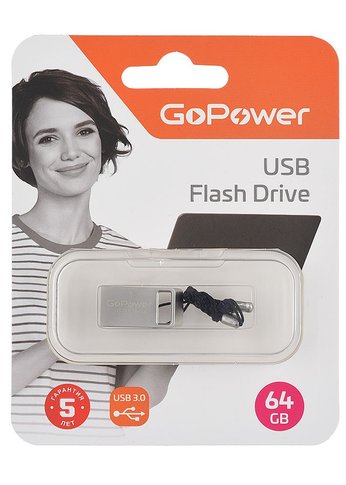 Флеш-накопитель GoPower MINI 64GB USB3.0 металл серебряный (1/50/1000)