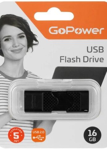 Флеш-накопитель GoPower SLIDER 16GB USB2.0 пластик черный матовый (1/50/1000)