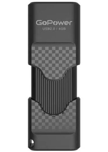 Флеш-накопитель GoPower SLIDER 4GB USB2.0 пластик черный матовый (1/50/1000)