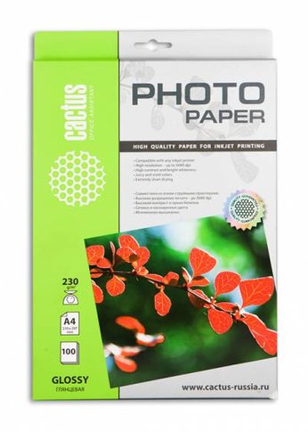 Фотобумага Cactus CS-GA4230100 A4/230г/м2/100л./белый глянцевое для струйной печати
