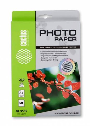 Фотобумага Cactus CS-GA523050 A5/230г/м2/50л./белый глянцевое для струйной печати