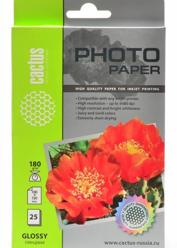 Фотобумага Cactus CS-GA618025 10x15/180г/м2/25л./белый глянцевое для струйной печати
