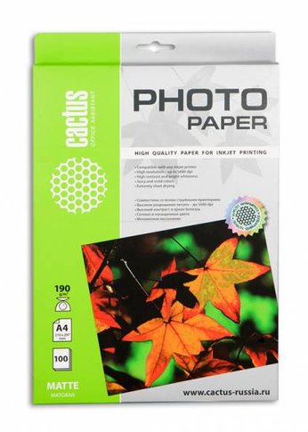 Фотобумага Cactus CS-MA4190100 A4/190г/м2/100л./белый матовое для струйной печати