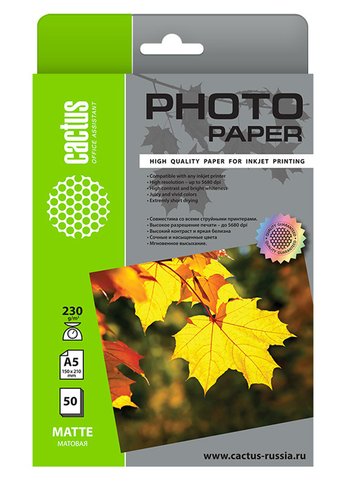 Фотобумага Cactus CS-MA523050 A5/230г/м2/50л./белый матовое для струйной печати