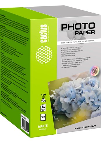 Фотобумага Cactus CS-MA6180500 A6/180г/м2/500л./белый матовое для струйной печати
