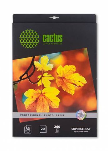 Фотобумага Cactus Prof CS-HGA326020 A3/260г/м2/20л./белый глянцевое для струйной печати