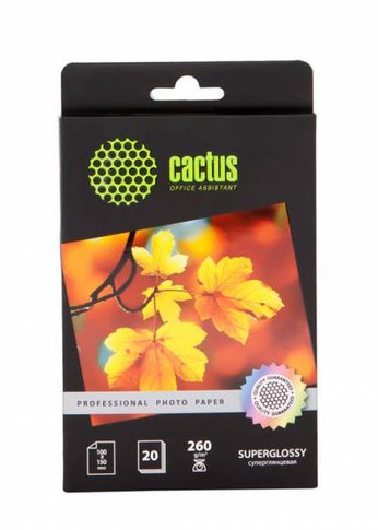 Фотобумага Cactus Prof CS-HGA626020 10x15/260г/м2/20л./белый глянцевое для струйной печати