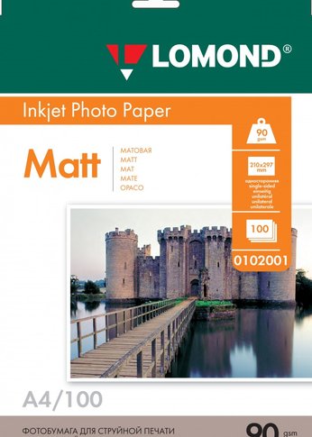 Фотобумага Lomond 0102001 A4/90г/м2/100л./белый матовое для струйной печати