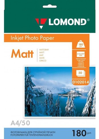 Фотобумага Lomond 0102014 A4/180г/м2/50л./белый матовое для струйной печати