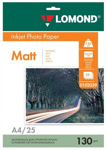 Фотобумага Lomond 0102039 A4/130г/м2/25л./белый матовое/матовое для струйной печати