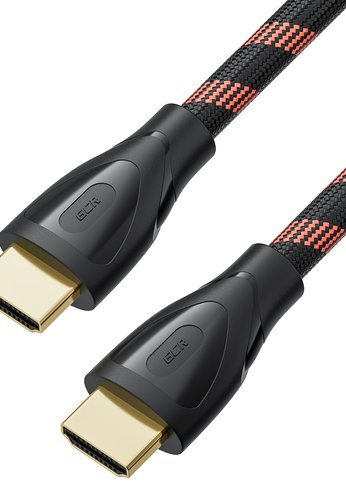 GCR Кабель Premium 0.5m HDMI 2.1, ECO Soft капрон, черно-красный, HDR 4:4:4, Ultra HD, 8K 60Hz/4K*120Hz, 3D, 48 Гбит/с, 3 Х экран с армированием, GCR