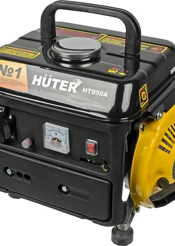 Huter HT950A 64/1/1 Электрогенератор {двухтактный, 650Вт, 220В/50Гц, 57Дб, принудительное охлаждение, бак 4,2л, расход бензина 534 г/кВтч, 365х308х37