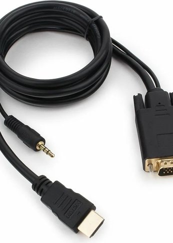 Кабель Cablexpert HDMI-VGA 19M/15M + 3.5Jack, 1.8м, черный, позол.разъемы, пакет (A-HDMI-VGA-03-6)