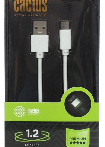 Кабель Cactus CS-USB.A.USB.C-1.2 USB (m)-USB Type-C (m) 1.2м белый блистер