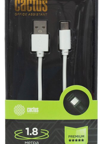 Кабель Cactus CS-USB.A.USB.C-1.8 USB (m)-USB Type-C (m) 1.8м белый блистер