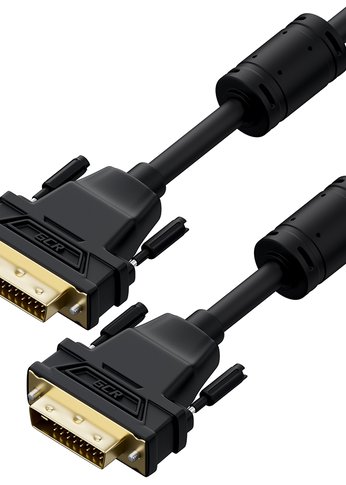 Кабель GCR PROF 1.8m DVI-D, черный, GOLD, ферритовые кольца, OD 8.5mm, 28 AWG, DVI/DVI, 25M/25M, двойной экран, GCR-52996