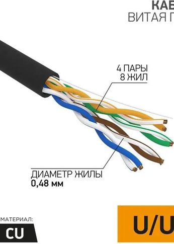 Кабель сетевой Proconnect (01-0054) UTP CAT5e 4 пары (305м) 0.48 мм для внешней прокладки (24 AWG)